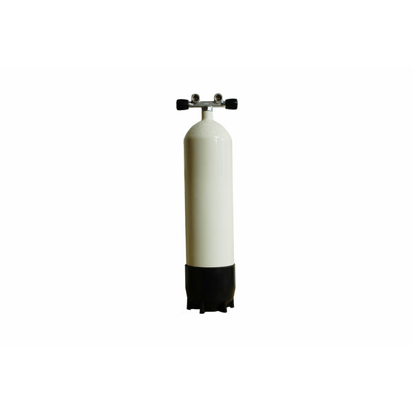 POLARIS - Tauchflasche 12l - Tauchgerät lang - 232 Bar - mit montiertem Doppelventil, Standfuß und frischem Inbetriebnahmeprotokoll "TÜV"