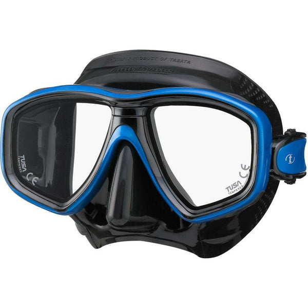 TUSA - Freedom CEOS - Tauchermaske, Zweiglasmaske, auch für optische Gläser & Lesegläser, Fishtail Blue Blau / Schwarz