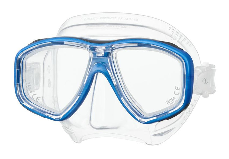 TUSA - Freedom CEOS - Tauchermaske, Zweiglasmaske, auch für optische Gläser & Lesegläser, Fishtail Blue Blau / Transparent